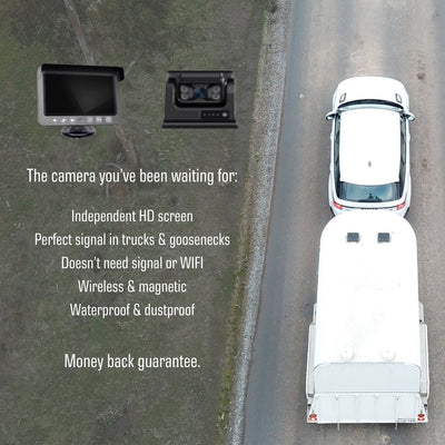 Equine Eye Venture horse trailer camera system with wireless monitor for live horse transport monitoring.